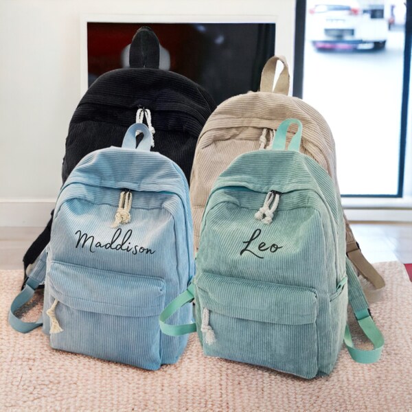 Sac à dos brodé premium pour enfants | Sac à dos en velours côtelé | Sac à dos pour enfants | Sac à dos de voyage avec nom personnalisé | Sac à dos brodé