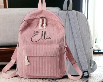 Kids Rucksack | Corduroy Backpack | Backpack For Kids | Custom Name Travel Backpack | Embroidered Backpack | Personalised Tote With Handles