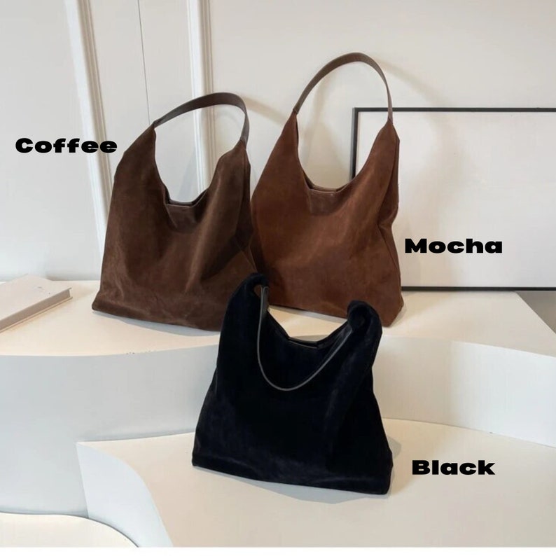 Borsa a tracolla in pelle scamosciata per donne / Borsa a tracolla con manici / Borsa tote in pelle scamosciata / Borsa stile vintage / Borsa per laptop da viaggio da donna / Borsa in pelle immagine 4