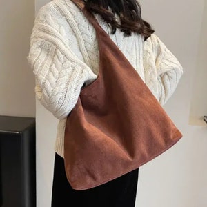 Suede Shoulder Bag For Women | Crossbody Bag With Handles | Suede Tote Bag | Vintage Style Handbag | Womens Travel Laptop Bag | Leather Bag
