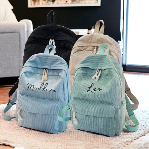 Sac à dos brodé premium pour enfants | Sac à dos en velours côtelé | Sac à dos pour enfants | Sac à dos de voyage avec nom personnalisé | Sac à dos brodé