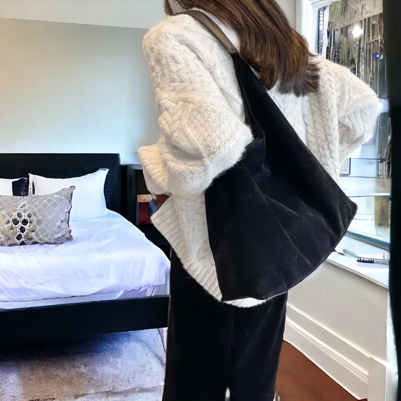 porté épaule en daim pour femme à bandoulière avec poignées fourre-tout en daim sac à main de style vintage Sac de voyage pour ordinateur portable pour femme Sac en cuir image 6