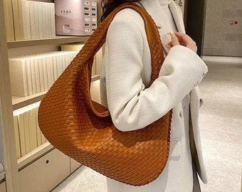 Sac pour boulettes en cuir | porté épaule | Sac à bandoulière en cuir végétalien | Sac tissé noueux | sac vintage | Porte-monnaie en cuir | Sac de transport quotidien