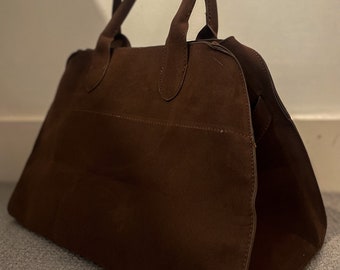 Bolso de mano de ante / Bolsos de mano de cuero de lujo / Para mujer / Bolso bandolera / Bolso de asa superior / Bolsos de ante / Margaux 15 / Mensajero grande