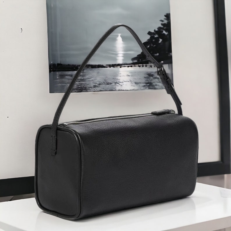 The Row Black Leather Pencil Bag Minimalist Bag With Handles Margaux 90s Bag Cowhide Bag Margaux Row Leather Shoulder Bag image 2