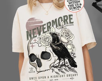 Edgar Allan Poe Shirt: Dark Academia Tee, The Raven goblincore t-shirt, classic literature Nevermore shirt, Macabre gothic crowcore gift