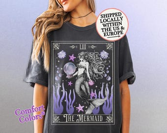 Vintage Mermaid Tarot Shirt, Boho Witchy Mermaidcore shirt, Comfort Colors® Mystical oceancore witch tshirt, magic mermaid ocean t-shirt