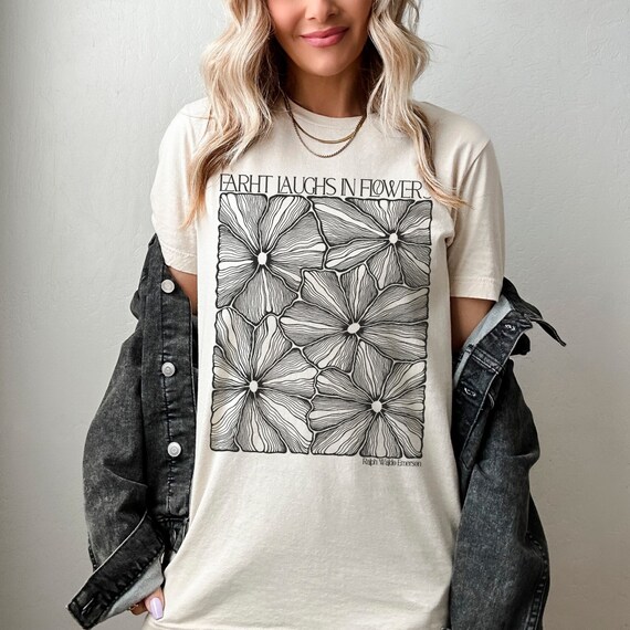 Matisse inspired boho floral t-shirt with flowers quote, art nouveau botanical lover tee, line art shirt, poetry and book lover gift