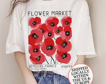 Poppy Flower Market shirt, vintage botanical tee, retro mid-century modern poster t-shirt, trendy boho top, floral tshirt, nature lover gift