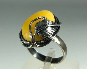 Handgefertigter Gelber Bernstein Ring: Sterling Silber Schmuck, handgefertigt