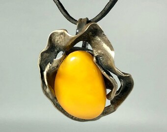 Handmade Butterscotch Baltic Amber Pendant: Gilded Sterling Silver