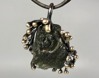 Genuine Moldavite Rough pendant 100% Natural With Certified Gemstone From Czech Republic  925 Sterling Silver High Power Meteorite Pendant