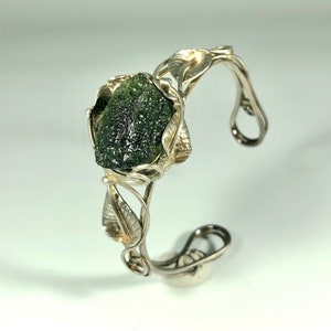 Raw Moldavite  Bracelet in 925 Sterling Silver - Handcrafted Jewelry  Bracelets For Women - Healing Gemstone