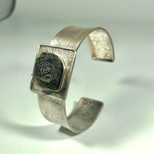 Handcrafted Raw Moldavite Cuff Bracelet: 925 Sterling Silver Jewelry