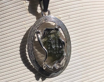 Unique Raw Moldavite  Pendant on Sterling Silver Setting - Handcrafted Gemstone Jewelry For Women