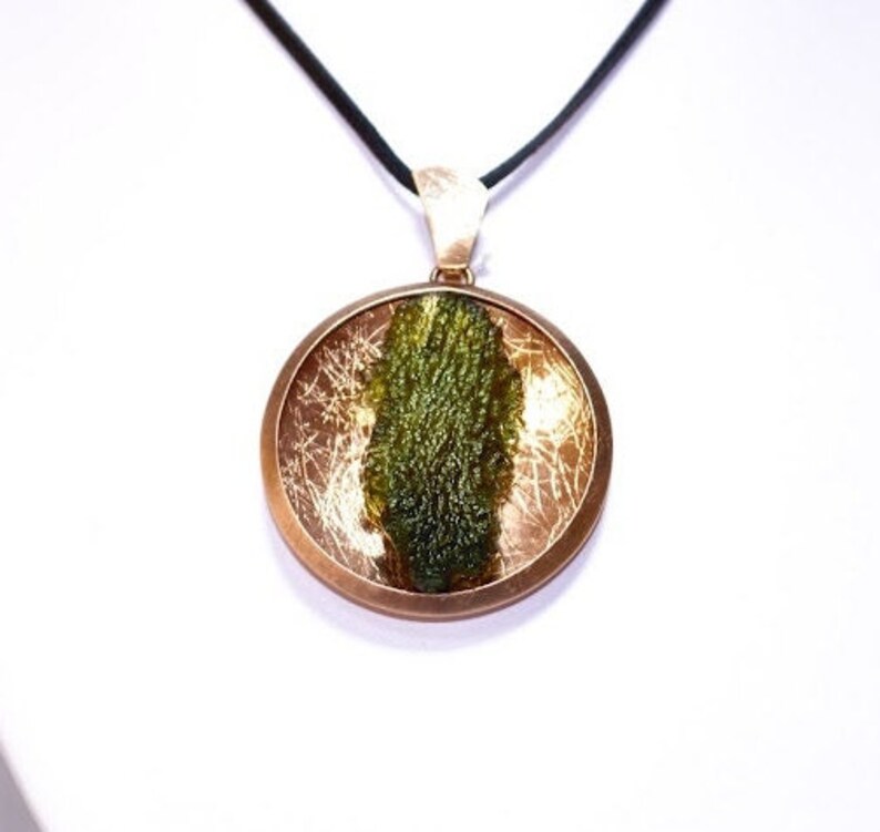 Genuine Moldavite necklace with certificate - 925 plated by god silver - authentic moldavite pendant - Tektite healing crystal - czech moldavite