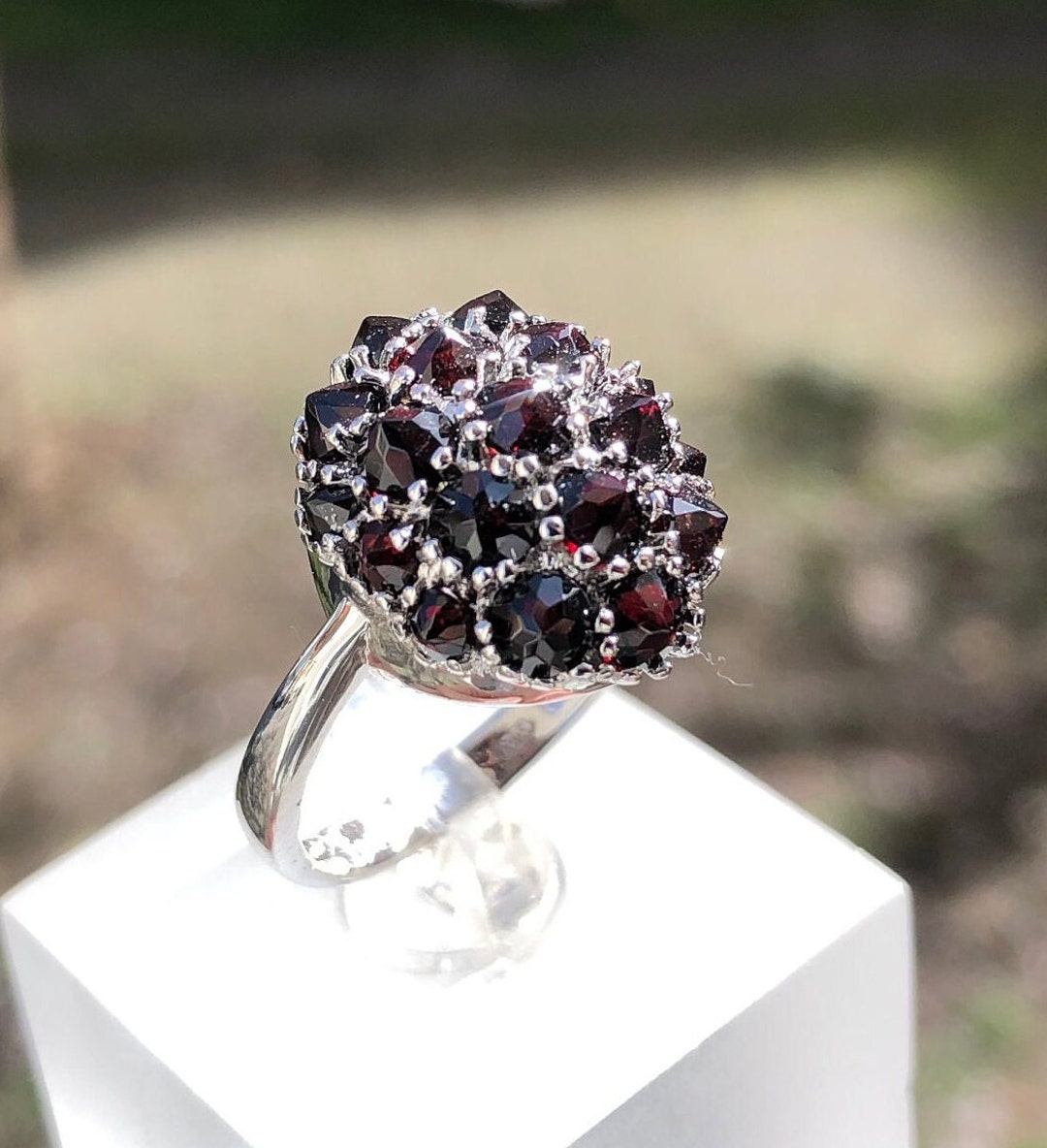 チェコガーネットリング：スターリングシルバー アルマンディン