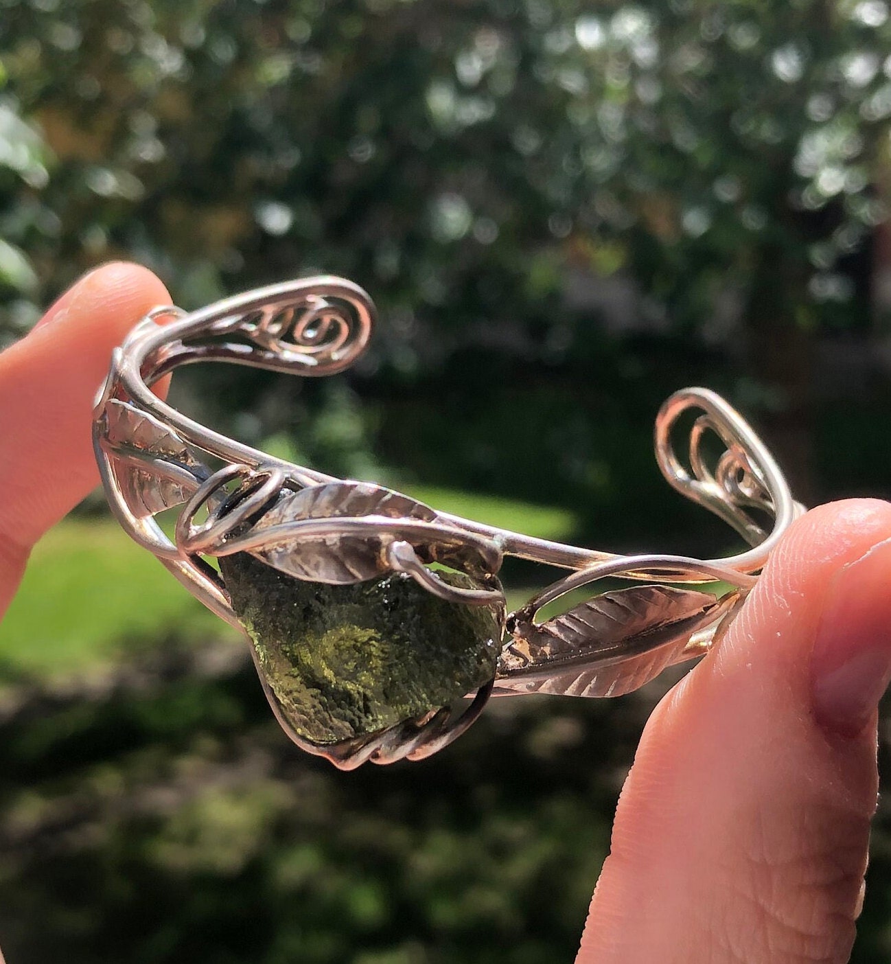 Handcrafted Moldavite Bracelet in 925 Sterling Silver