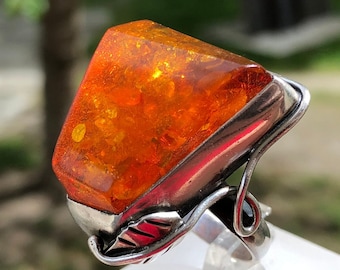 Vintage Bernstein Ring: Blatt Sterling Silber Schmuck
