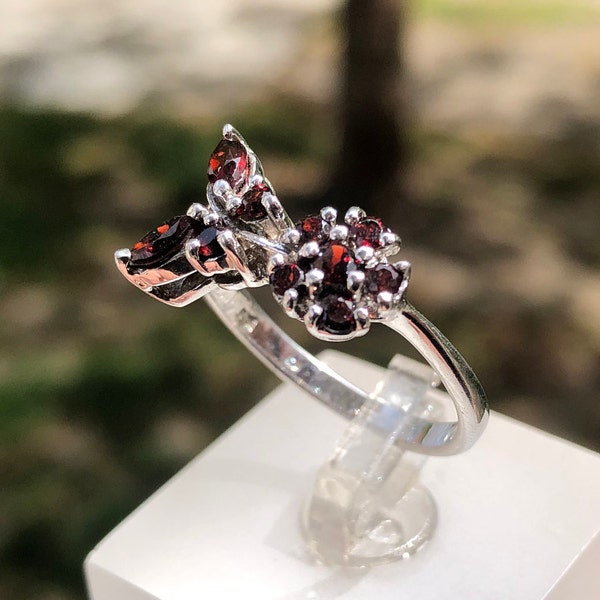 Red Garnet Ring in 925 Sterling Silver Red Garnet Rings For Women