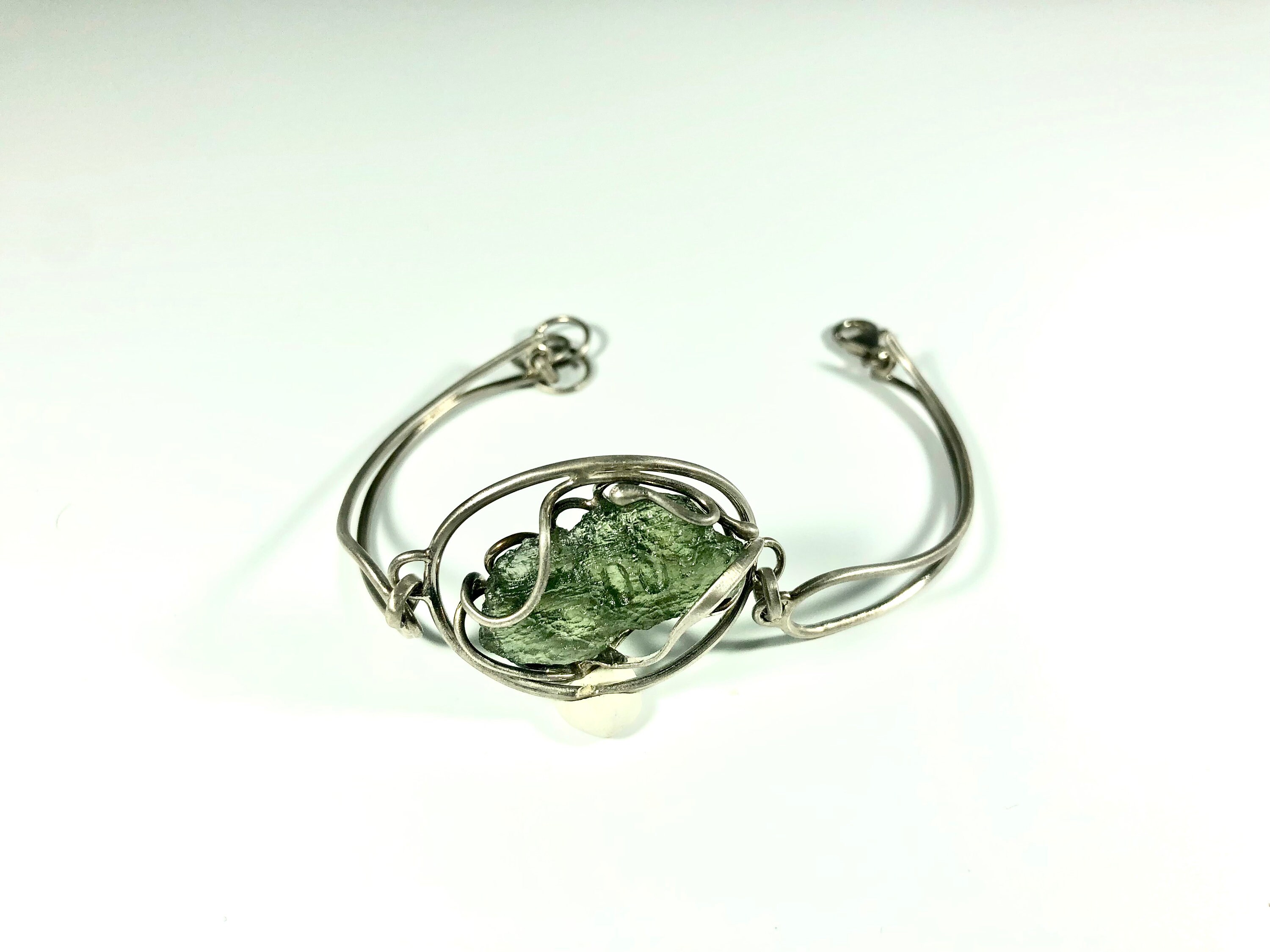 Handcrafted Moldavite Bracelet in 925 Sterling Silver