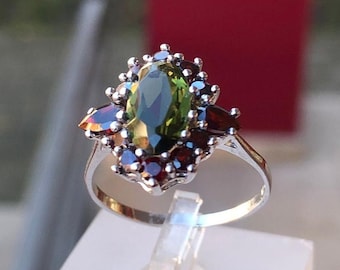 Handgemachte Moldavit Ringe Vltavin Ringe Moldavit Schmuck Ringe für Frauen Tschechische Granat Ring Glücksstein Schmuck