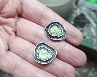 Handcrafted 925 Silver Moldavite Earrings: Raw Meteorite Jewelry