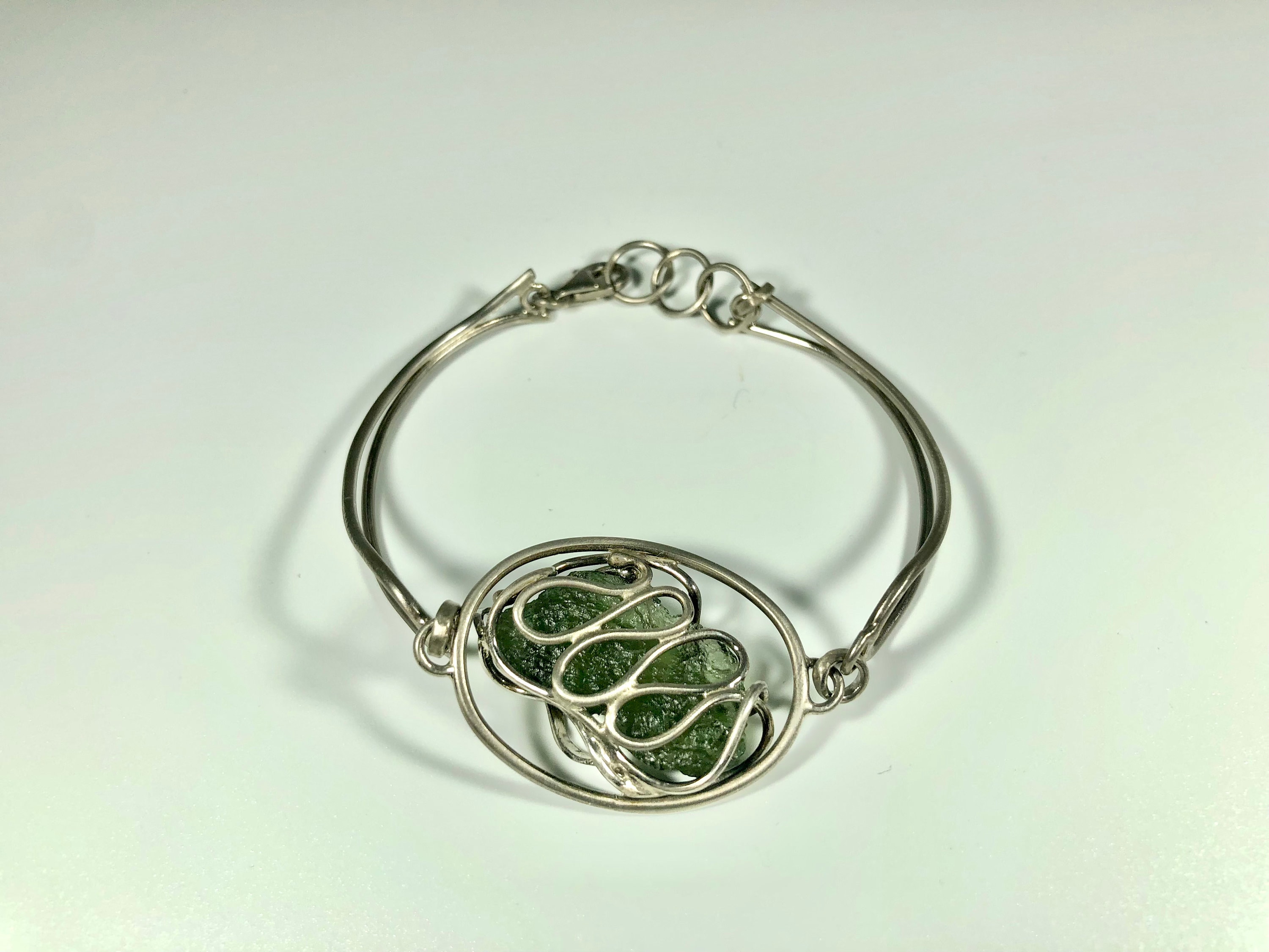 Handcrafted Moldavite Bracelet in 925 Sterling Silver