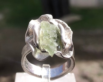 Handmade Moldavite Ring: 925 Sterling Silver, Meteorite Gemstone