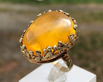 Designer Baltic Amber Ring: 925 Sterling Silver, Adjustable Band