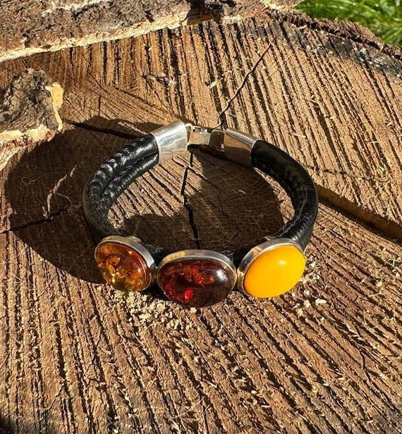 Baltic Amber Cuff Bracelet with Sterling Silver and 24k Gold-plated Accents Baltic Amber Cuff Bracelet with Sterling Silver and 24k Gold-plated Accents