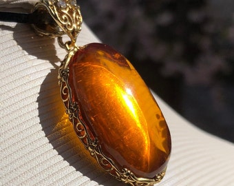 Goldplated Sterling Silver Baltic Amber Pear Pendant