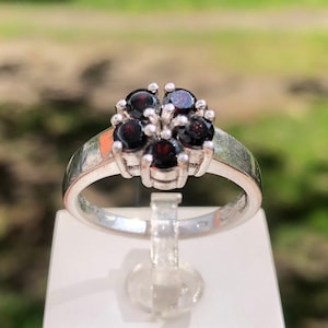 Floral Garnet Ring in 925 Sterling Silver | Handcrafted Romantic Gemstone Jewelry For Women, Almandine Pyrope Jewelry.