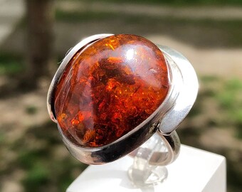 Anillo vintage de ámbar báltico: joyería de plata de ley naranja