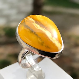 Rare Baltic Amber Ring in 925 Sterling Silver, Old White Amber Jewelry, Natural Amber Rings For Women.
