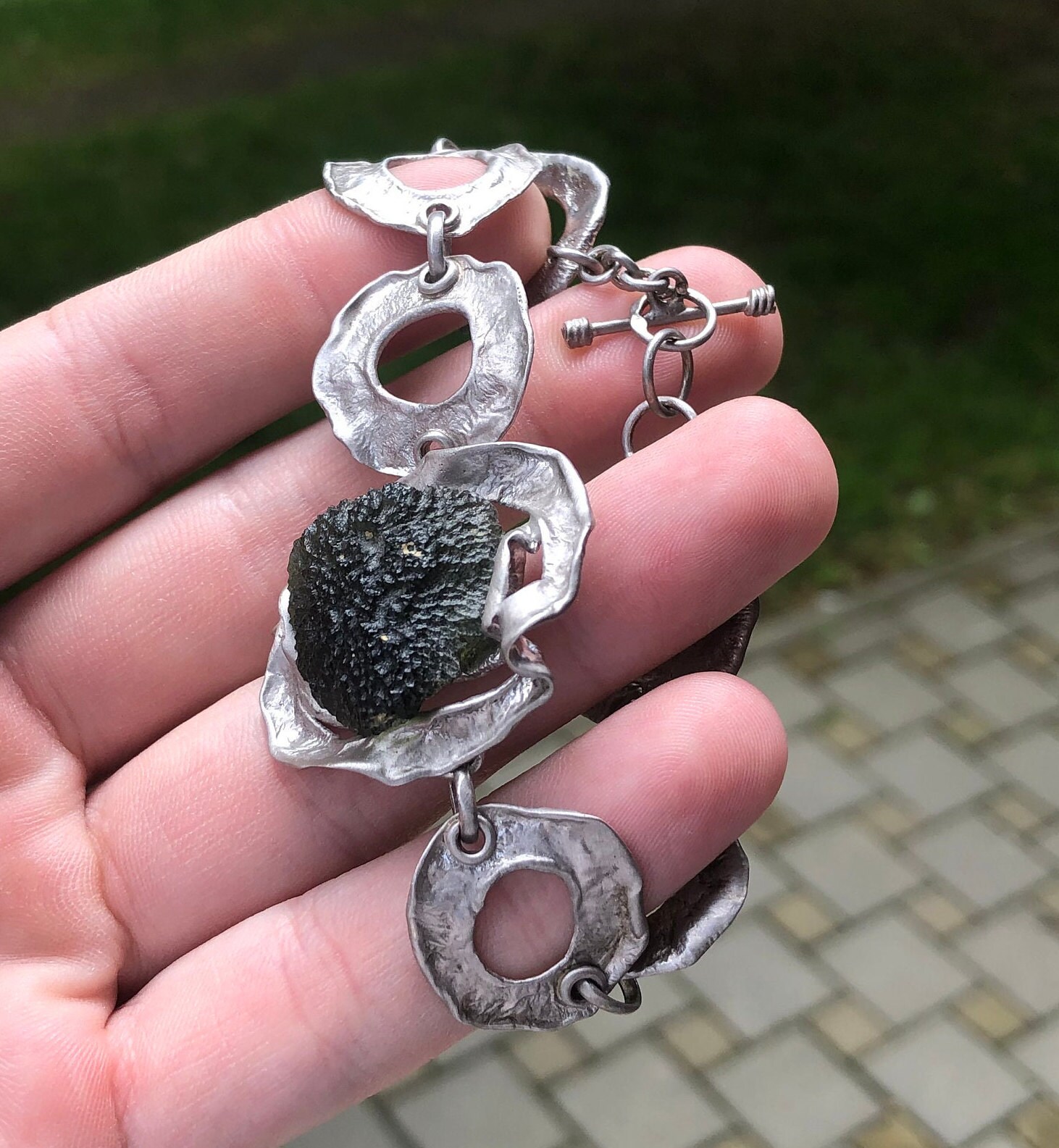 【leticia】VALLETTA01 silver Handcrafted Moldavite Bracelet in 925 Sterling Silver