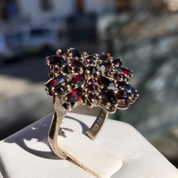 Genuine Czech Garnet Rings for Women - Elegant Almadine and Pyrope Garnet Jewelry in Sterling Silver 925. Present for Her. Natural Stones