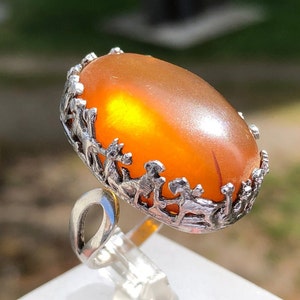 Handcrafted Baltic Amber Ring: 925 Sterling Silver Adjustable Band