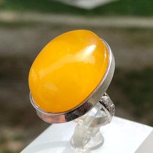 Natural Baltic Amber Ring in Goldplated 925 Sterling Silver, Yellow Honey Amber Jewelry, Natural Amber Rings For Women.