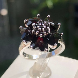 Flower Garnet Ring in 925 Sterling Silver | Handcrafted Romantic Gemstone Jewelry For Women, Almandine Pyrope Jewelry.