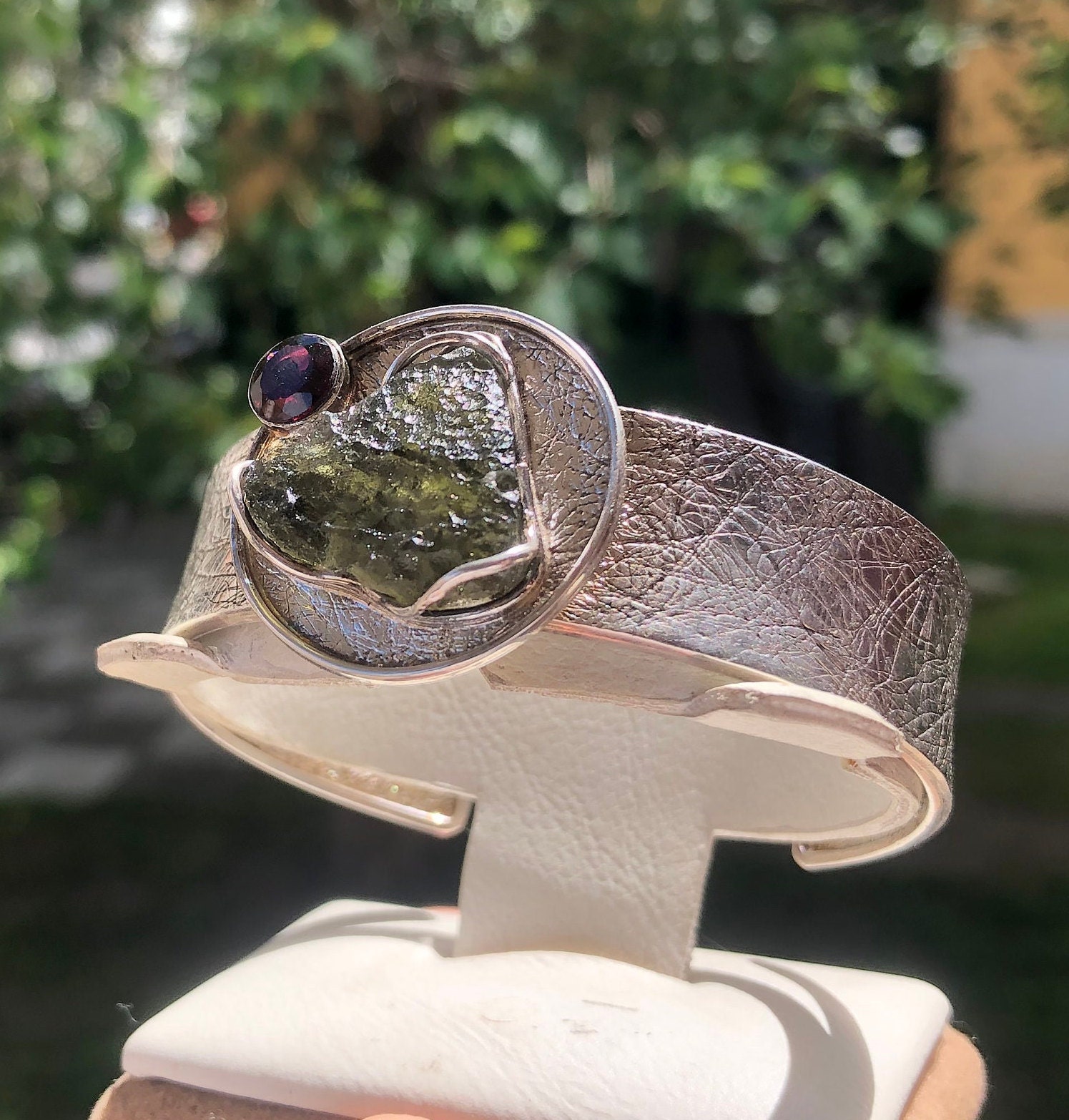 Handcrafted Moldavite Bracelet in 925 Sterling Silver