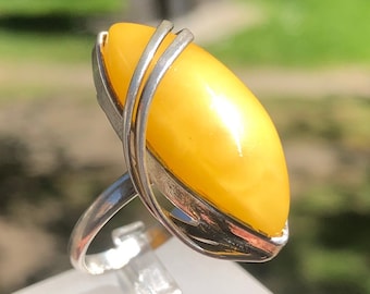 Graceful Amber Ring in Textured 925 Silver | Handcrafted Baltic Amber Jewelry For Women