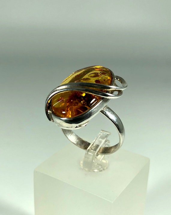 Anello Gioielli Fatto A Mano In Ambra Baltica Argento - Foto 10