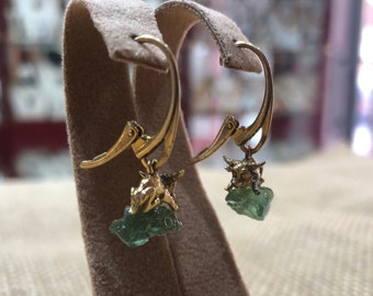 Handmade Moldavite Taurus Zodiac Earrings – Gold-Plated 925 Sterling Silver