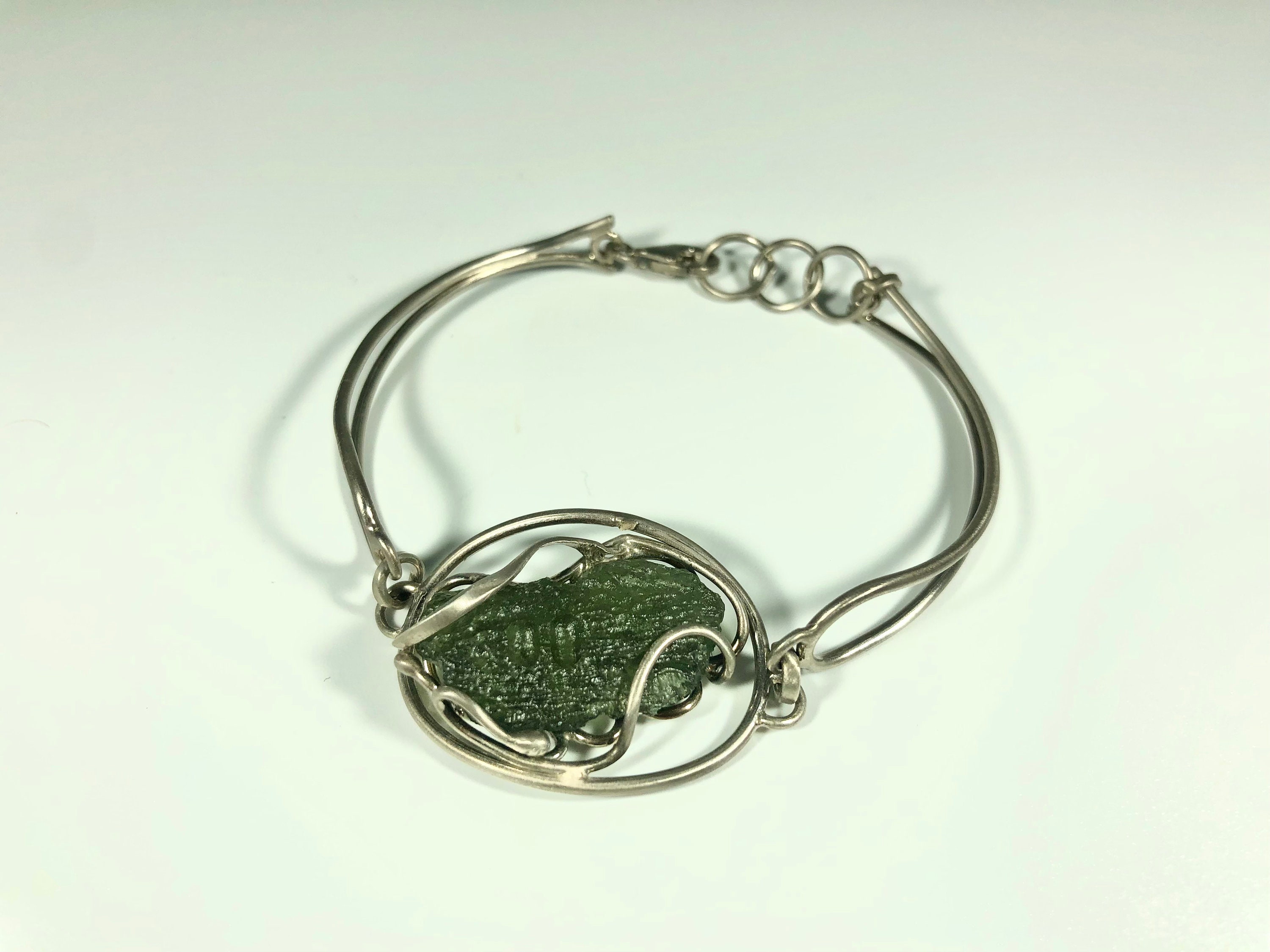 送料無料 通販 激安 in Bracelet Moldavite Handcrafted 925 Silver Sterling ヘアアクセサリー