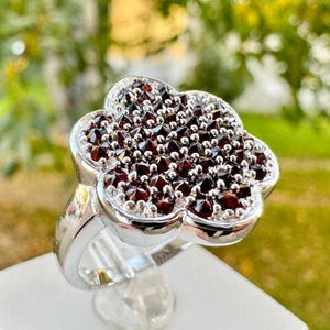 Red Garnet Ring in 925 Sterling Silver, Red Almandine Pyrope Jewelry Ring For Women, Handmade Garnet Ring.