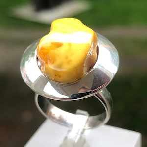 Baltic Amber Ring in 925 Sterling Silver, Yellow White Amber Jewelry, Natural Amber Rings For Women.