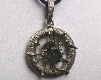 Genuine Moldavite Pendant: Gold-Plated Sterling Silver Meteorite Jewelry