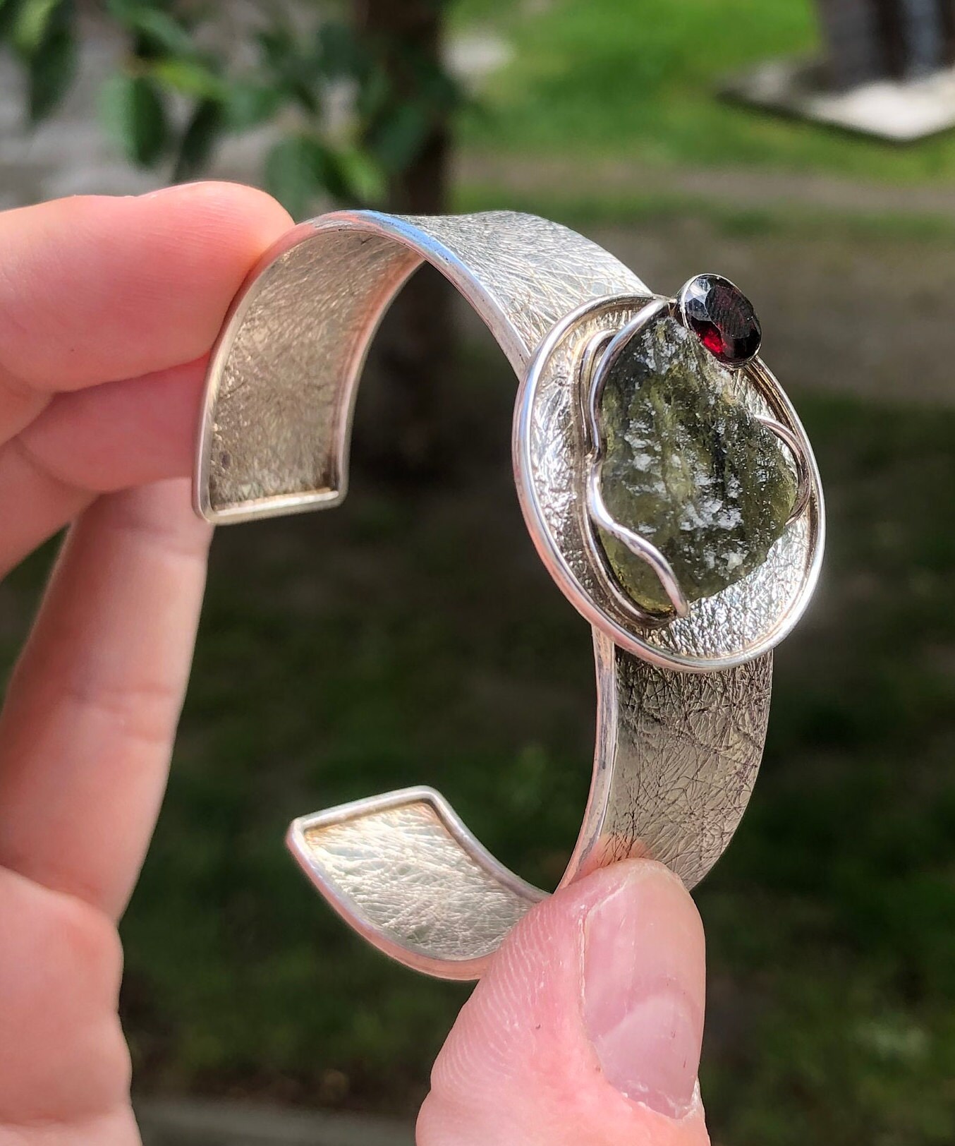 Handcrafted Moldavite Bracelet in 925 Sterling Silver