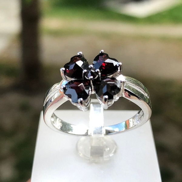 Garnet Flower Ring in 925 Sterling Silver Red Garnet Rings For Women